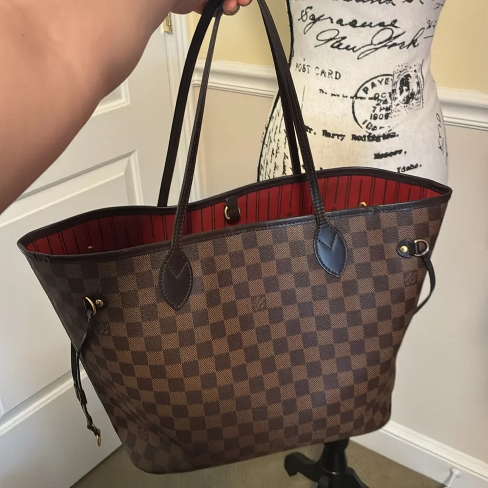 LOUIS VUITTON DAMIER EBENE NEVERFULL MM SHOULDER BAG WITH DUST BAG